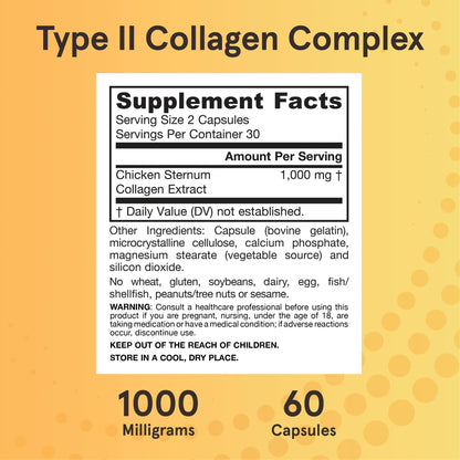 Jarrow Formulas® Type II Collagen Complex 1000 mg Supplements, Supports Skin and Joint Health, 60 Capsules, 30 Day Supply - dailyvitalstore