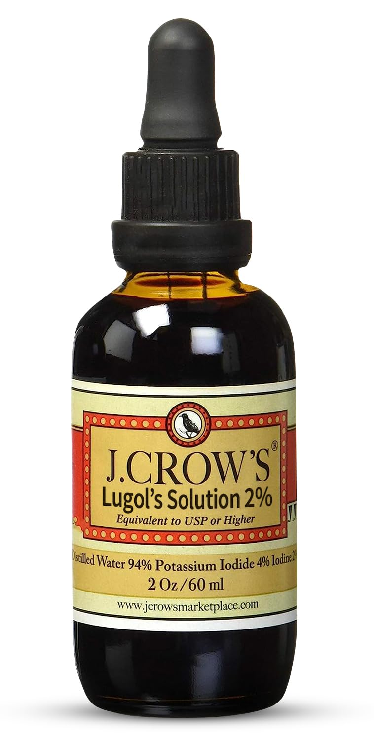 J.CROW'S® Lugol's Solution of Iodine 2% 2 oz (1 Bottle) – Premium Iodine & Potassium Iodide Liquid, Gluten & Alcohol-Free Natural Brine Extract, No Expiration - 1200 Drops - dailyvitalstore