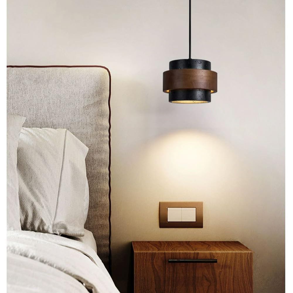 JIANGXMF Nordic Natural Travertine Pendant Light Wabi-sabi Stone Chandelier Retro Industry Hanging Ceiling Lamp for Bedroom Bedside Study Dining Table Lighting (Black) - dailyvitalstore