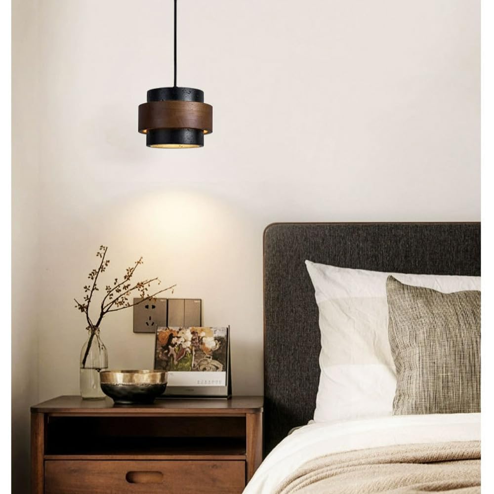 JIANGXMF Nordic Natural Travertine Pendant Light Wabi-sabi Stone Chandelier Retro Industry Hanging Ceiling Lamp for Bedroom Bedside Study Dining Table Lighting (Black) - dailyvitalstore