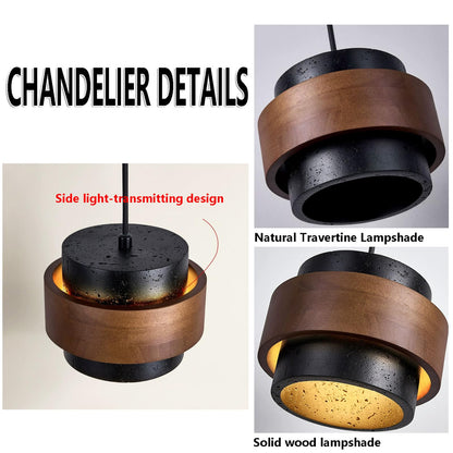 JIANGXMF Nordic Natural Travertine Pendant Light Wabi-sabi Stone Chandelier Retro Industry Hanging Ceiling Lamp for Bedroom Bedside Study Dining Table Lighting (Black) - dailyvitalstore