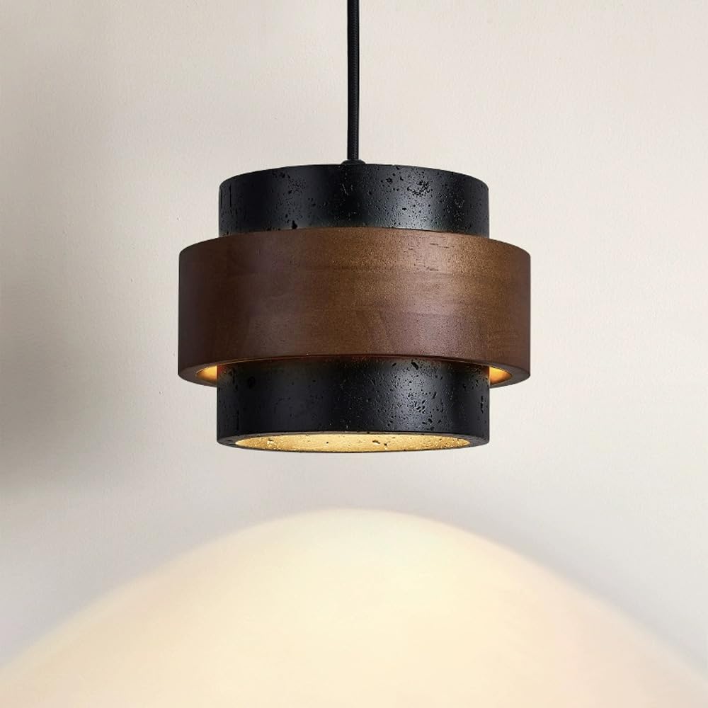 JIANGXMF Nordic Natural Travertine Pendant Light Wabi-sabi Stone Chandelier Retro Industry Hanging Ceiling Lamp for Bedroom Bedside Study Dining Table Lighting (Black) - dailyvitalstore