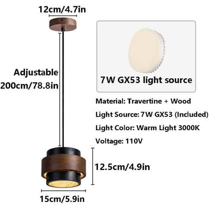 JIANGXMF Nordic Natural Travertine Pendant Light Wabi-sabi Stone Chandelier Retro Industry Hanging Ceiling Lamp for Bedroom Bedside Study Dining Table Lighting (Black) - dailyvitalstore