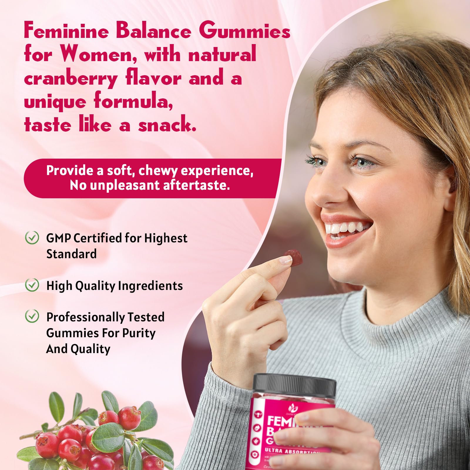 JIANKYTZ (2 Pack) Sugar Free Premium Feminine Balance Gummies for Women - Vaginal Health, Antioxidant, Digestive Health, PH Balance Support, Vaginal Probiotics for Women Gummies, Max Absorption - dailyvitalstore