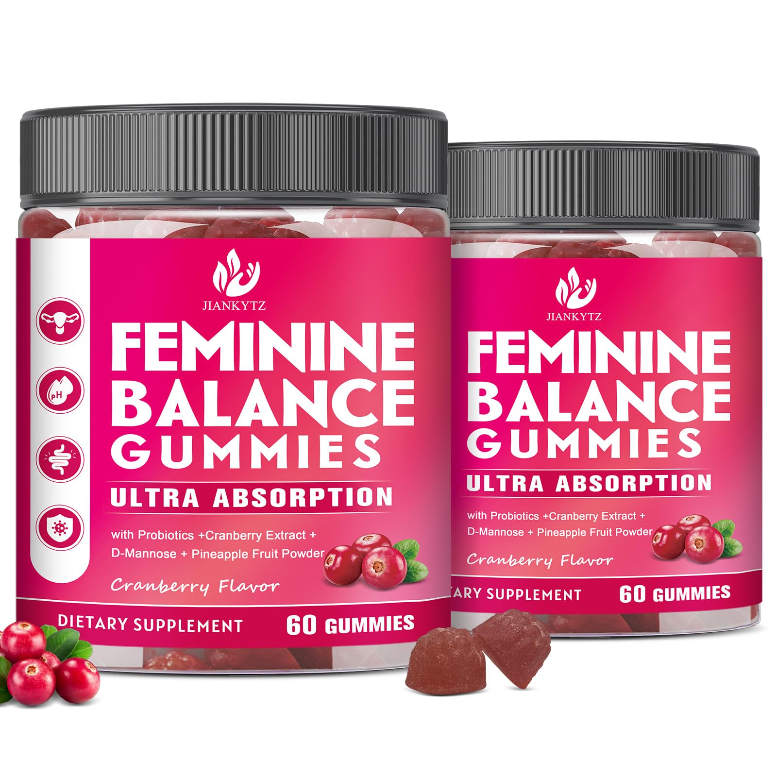 JIANKYTZ (2 Pack) Sugar Free Premium Feminine Balance Gummies for Women - Vaginal Health, Antioxidant, Digestive Health, PH Balance Support, Vaginal Probiotics for Women Gummies, Max Absorption - dailyvitalstore