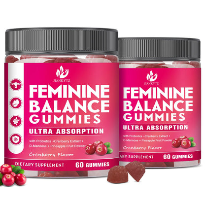 JIANKYTZ (2 Pack) Sugar Free Premium Feminine Balance Gummies for Women - Vaginal Health, Antioxidant, Digestive Health, PH Balance Support, Vaginal Probiotics for Women Gummies, Max Absorption - dailyvitalstore