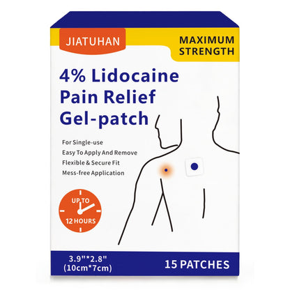 JIATUHAN 4% Lidocaine Pain Relief Patches – Maximum Strength for Back, Neck, Joint & Muscle Pain – Long-Lasting & Flexible – 15 Patches - dailyvitalstore