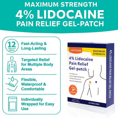 JIATUHAN 4% Lidocaine Pain Relief Patches – Maximum Strength for Back, Neck, Joint & Muscle Pain – Long-Lasting & Flexible – 15 Patches - dailyvitalstore