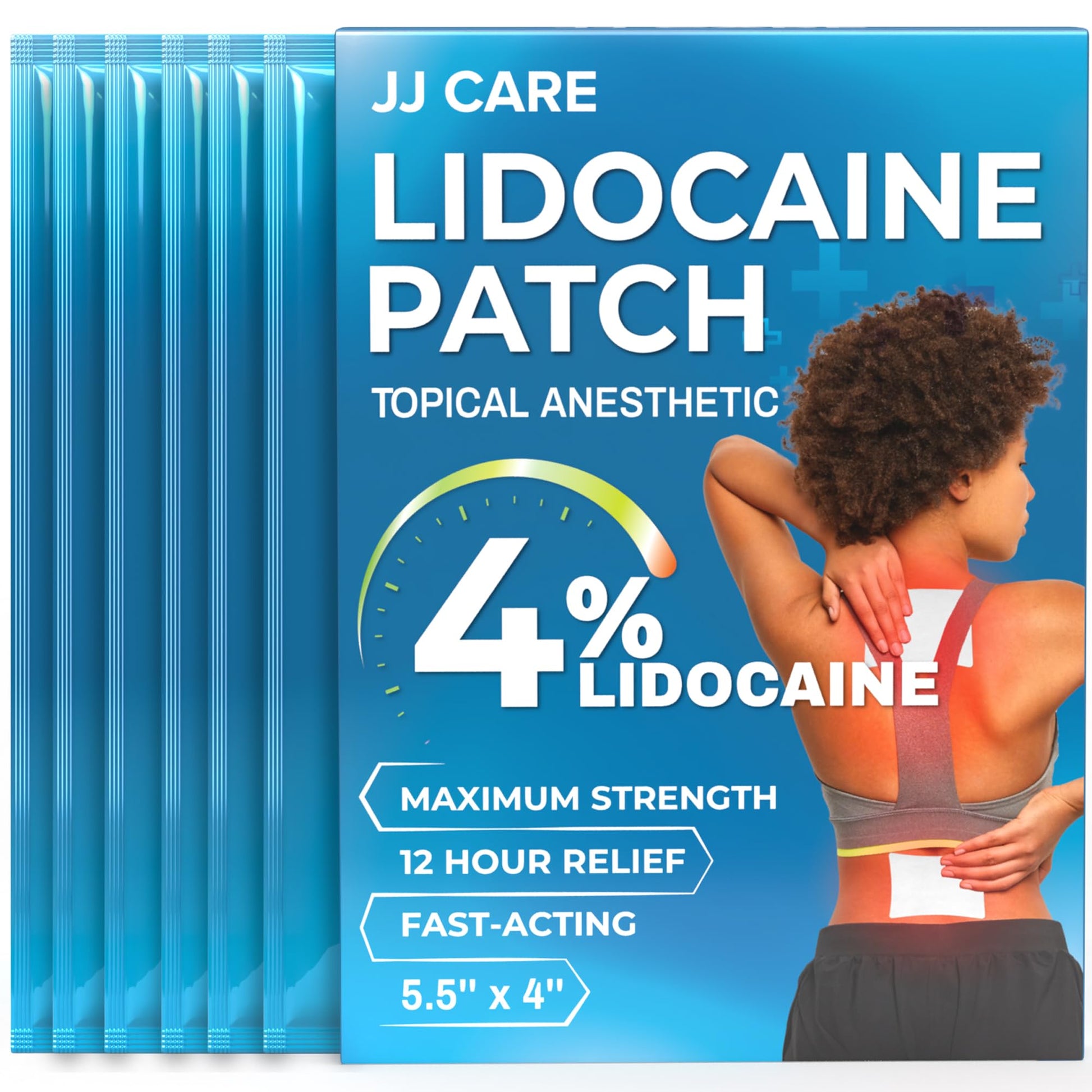 JJ CARE Lidocaine Patches [Pack of 30], 4” x 5.5” Lidocaine 4% Maximum Strength Back Pain Relief Patches for Fast Numbing of Aches, Pains, Back, Neck, Shoulder, Muscle Soreness - dailyvitalstore