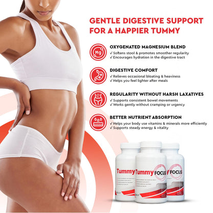 JJ Smith Tummy Focus – Digestive Cleanse Supplement with Ozonated Oxygenated Magnesium – Supports Digestion, Regularity, Bloating, Gut Balance, Nutrient Absorption, Energy & a Flatter Belly - dailyvitalstore
