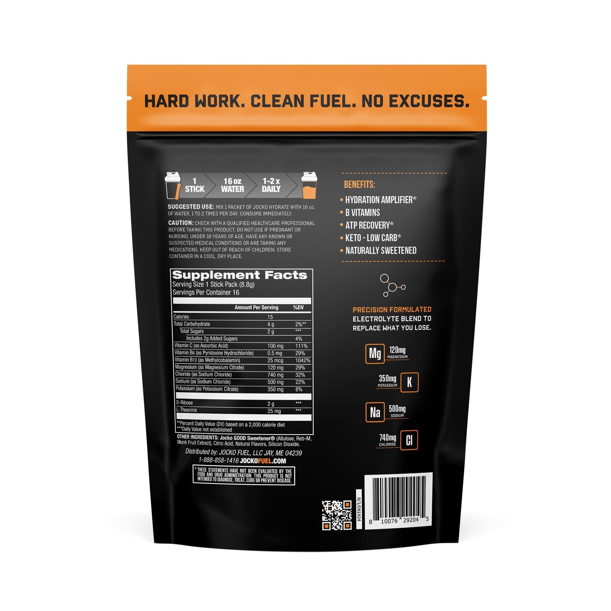 Jocko Fuel Hydrate Electrolytes Powder Packets Low Sugar - Hydration Amplifier Packets for Recovery, Dehydration, & Exercise - with Vitamins B6, B12 & C - dailyvitalstore