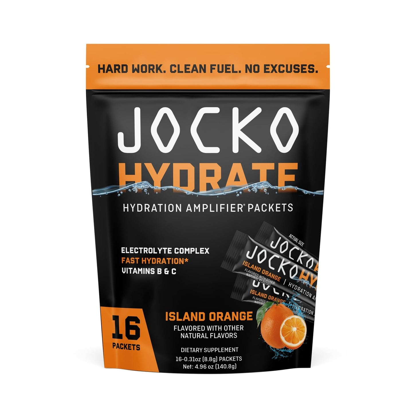 Jocko Fuel Hydrate Electrolytes Powder Packets Low Sugar - Hydration Amplifier Packets for Recovery, Dehydration, & Exercise - with Vitamins B6, B12 & C - dailyvitalstore