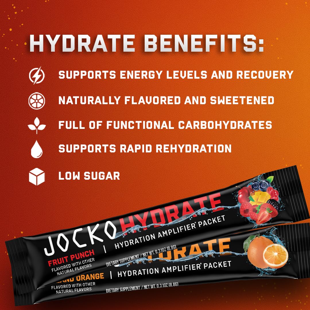 Jocko Fuel Hydrate Electrolytes Powder Packets Low Sugar - Hydration Amplifier Packets for Recovery, Dehydration, & Exercise - with Vitamins B6, B12 & C - dailyvitalstore