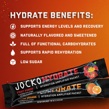 Jocko Fuel Hydrate Electrolytes Powder Packets Low Sugar - Hydration Amplifier Packets for Recovery, Dehydration, & Exercise - with Vitamins B6, B12 & C - dailyvitalstore