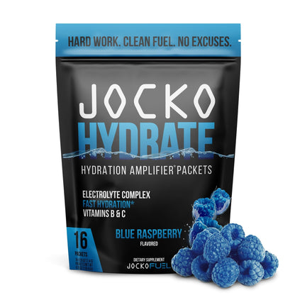 Jocko Fuel Hydrate Electrolytes Powder Packets Low Sugar - Hydration Amplifier Packets for Recovery, Dehydration, & Exercise - with Vitamins B6, B12 & C - dailyvitalstore