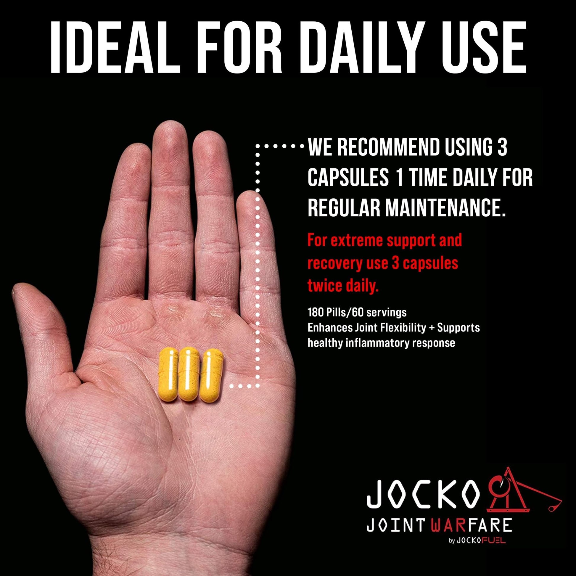 Jocko Fuel Joint Support Supplement - Glucosamine MSM for Joint Pain, Mobility, & Flexibility w/Turmeric & Boswellia (180 Capsules) - dailyvitalstore