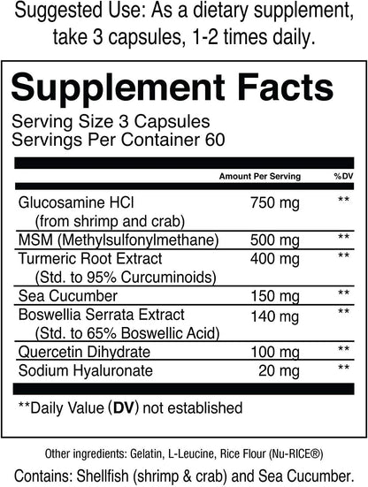 Jocko Fuel Joint Support Supplement - Glucosamine MSM for Joint Pain, Mobility, & Flexibility w/Turmeric & Boswellia (180 Capsules) - dailyvitalstore
