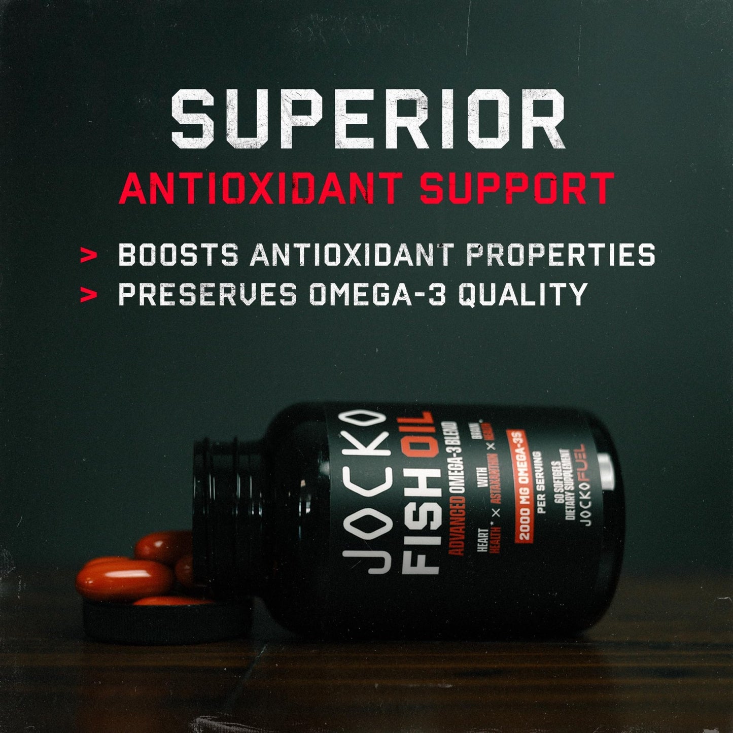 Jocko Fuel Omega 3 Fish Oil Supplement 2000mg - Burpless Fatty Acid Supplement, Wild Caught, Powerful Antioxidant with Astaxanthin (60 Capsules) - dailyvitalstore