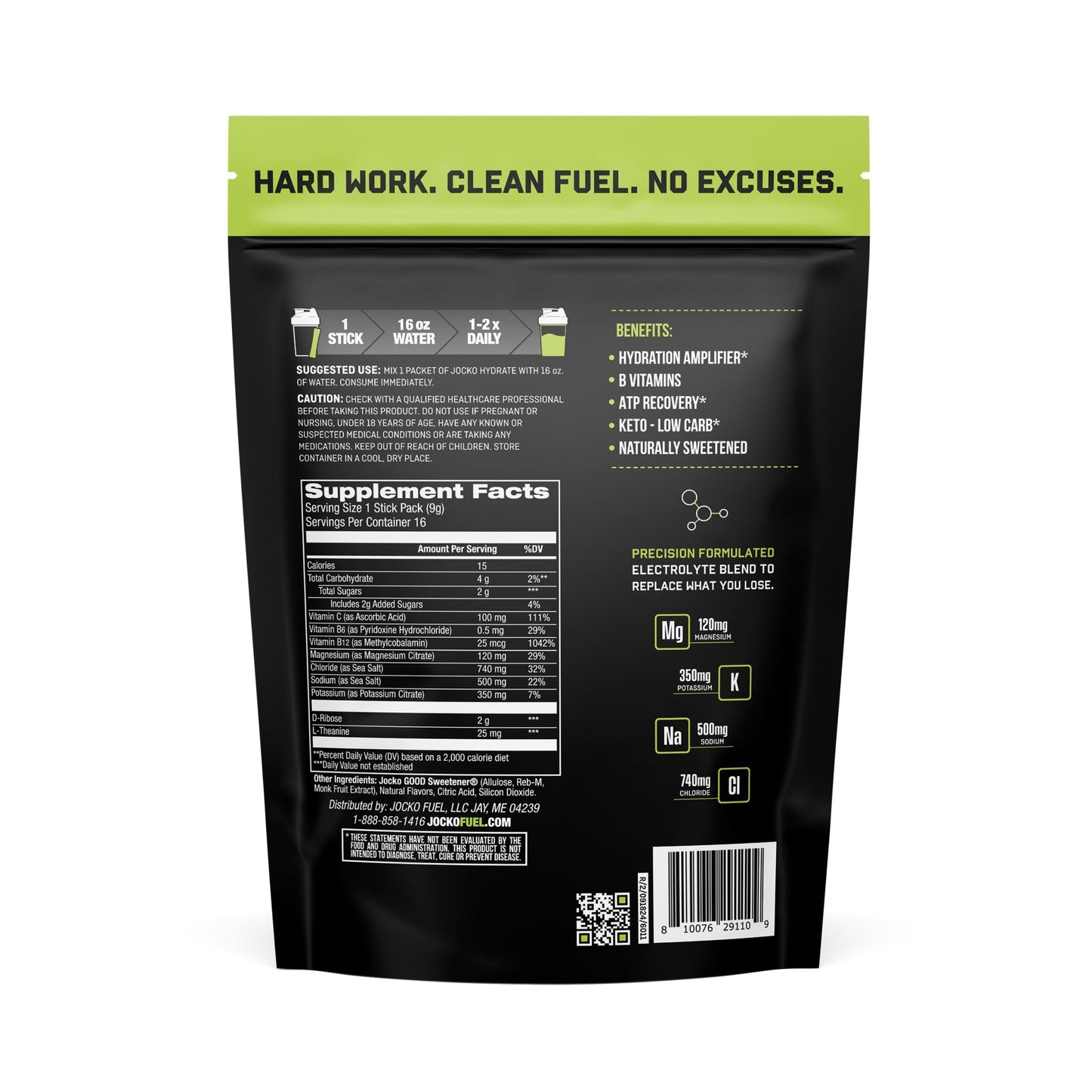 Jocko Fuel Packets Low Sugar - Hydration Amplifier Packets for Recovery, Dehydration, & Exercise - with Vitamins B6, B12 & C (16 Packets) Lemon Lime - dailyvitalstore