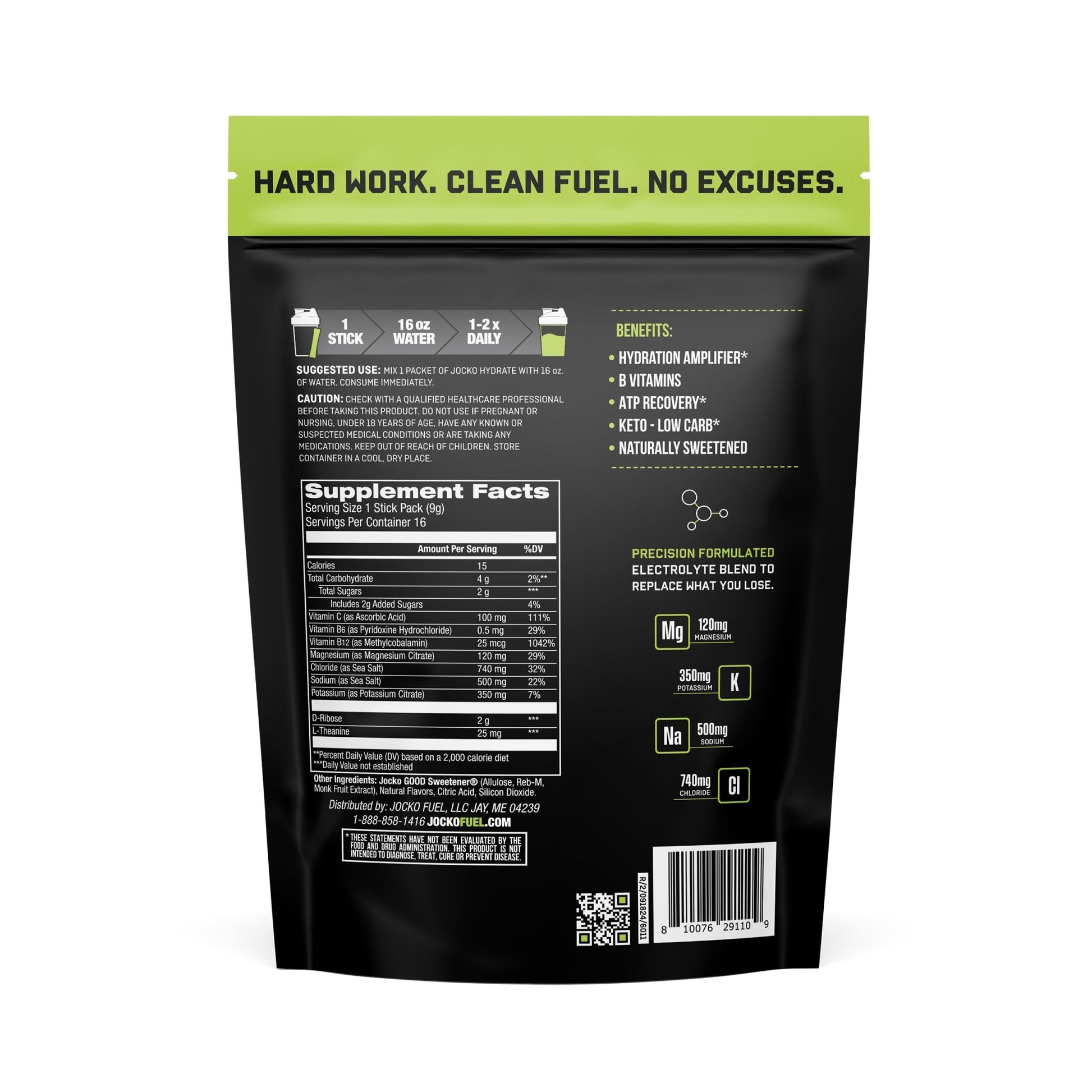Jocko Fuel Packets Low Sugar - Hydration Amplifier Packets for Recovery, Dehydration, & Exercise - with Vitamins B6, B12 & C (16 Packets) Lemon Lime - dailyvitalstore
