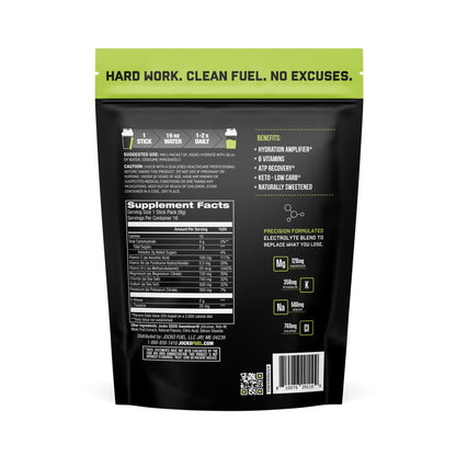 Jocko Fuel Packets Low Sugar - Hydration Amplifier Packets for Recovery, Dehydration, & Exercise - with Vitamins B6, B12 & C (16 Packets) Lemon Lime - dailyvitalstore