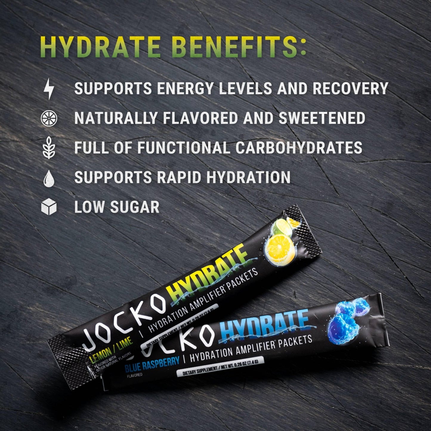 Jocko Fuel Packets Low Sugar - Hydration Amplifier Packets for Recovery, Dehydration, & Exercise - with Vitamins B6, B12 & C (16 Packets) Lemon Lime - dailyvitalstore
