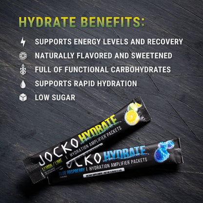 Jocko Fuel Packets Low Sugar - Hydration Amplifier Packets for Recovery, Dehydration, & Exercise - with Vitamins B6, B12 & C (16 Packets) Lemon Lime - dailyvitalstore