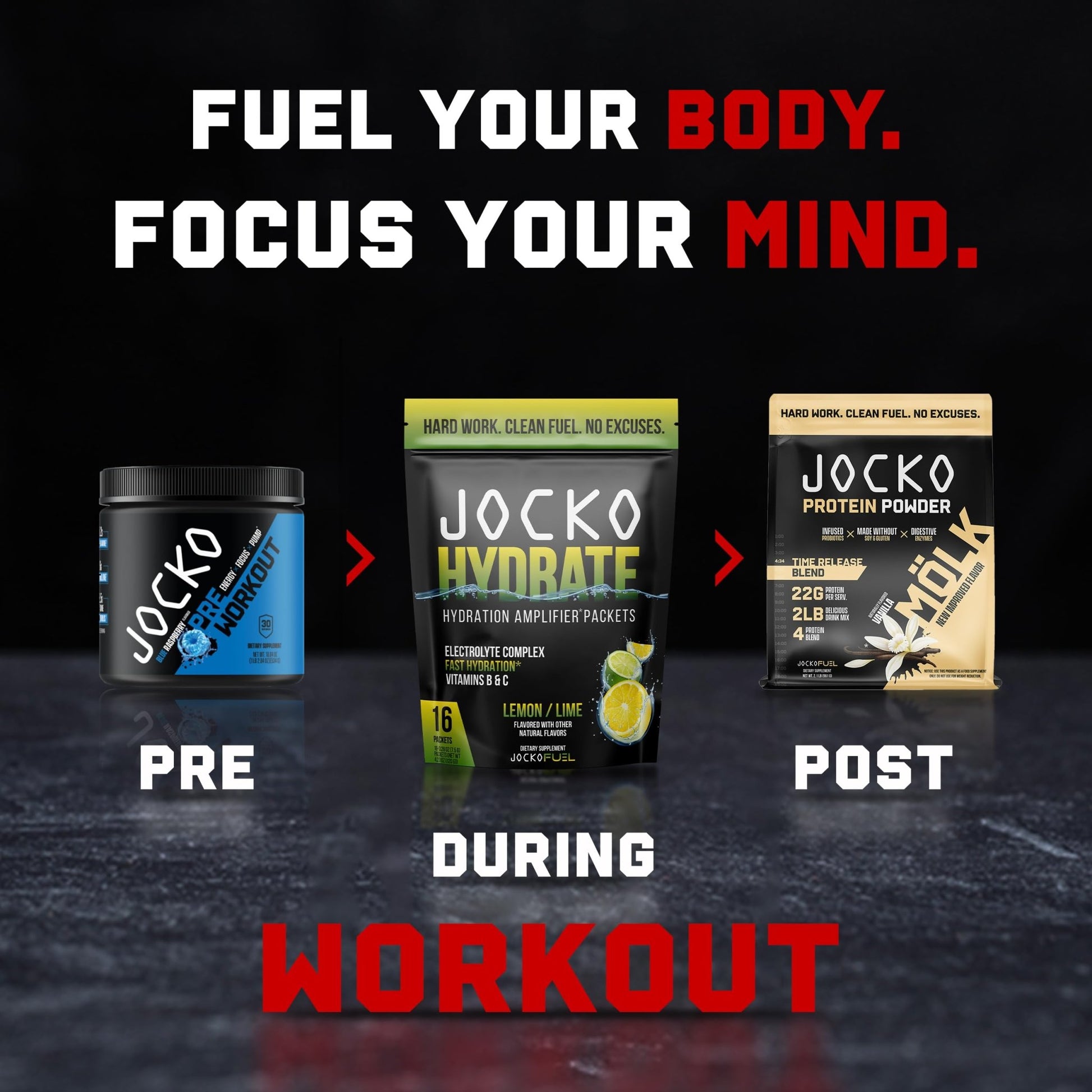 Jocko Fuel Packets Low Sugar - Hydration Amplifier Packets for Recovery, Dehydration, & Exercise - with Vitamins B6, B12 & C (16 Packets) Lemon Lime - dailyvitalstore