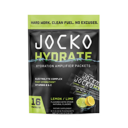 Jocko Fuel Packets Low Sugar - Hydration Amplifier Packets for Recovery, Dehydration, & Exercise - with Vitamins B6, B12 & C (16 Packets) Lemon Lime - dailyvitalstore