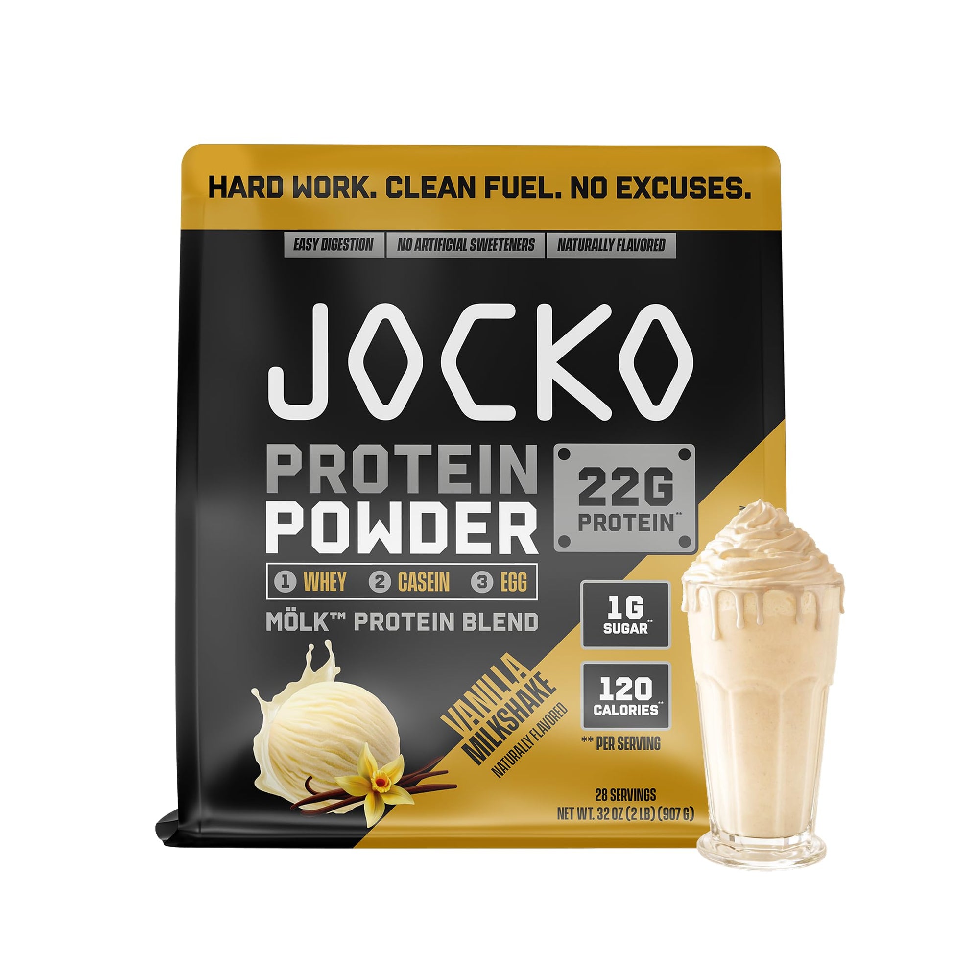 Jocko Fuel Whey Protein Powder, Vanilla Milkshake, 22g Protein, Digestive Enzymes + Probiotic Blend, No Sugar Added, with Essential Amino Acids + Electrolyte Minerals, 28 Servings - dailyvitalstore