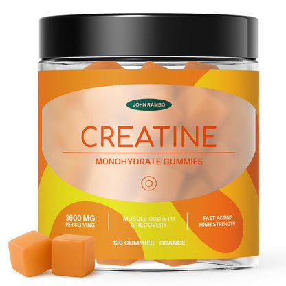 JOHN RAMBO Creatine Monohydrate Gummies – 3600mg Real Creatine Per Serving – Transparent Label, Refreshing Orange Flavor, Lab-Tested Muscle & Strength Supplement - dailyvitalstore