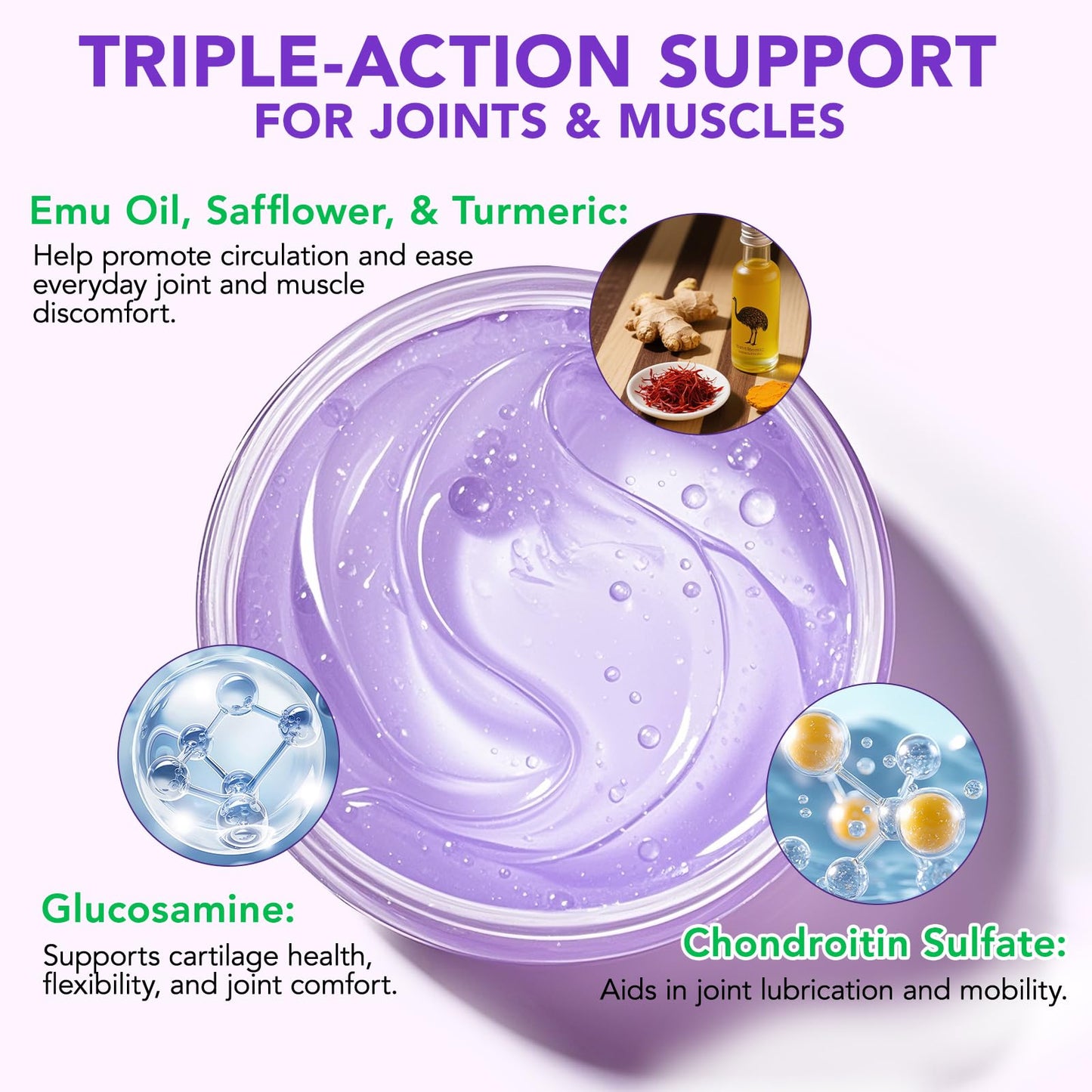 Joint Massage Purple Gel, Soothing Massage Cream for Joint Activities, Muscle, Knees, Lumbar, Neck, Back, Hands/Feet, Light-Weight & Easliy Spread for Post-Workout, Long-time Sitting|3.53Oz - dailyvitalstore