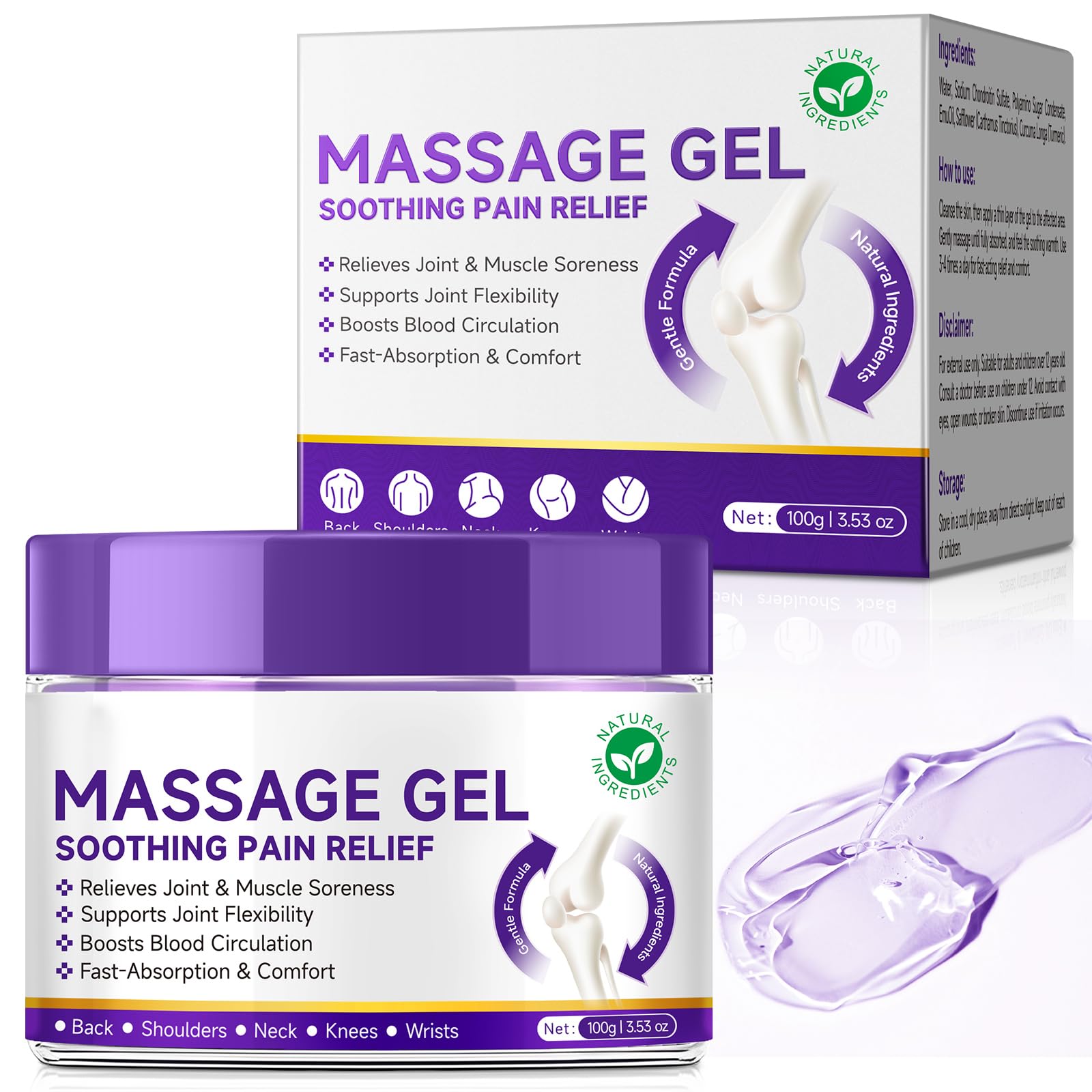 Joint Massage Purple Gel, Soothing Massage Cream for Joint Activities, Muscle, Knees, Lumbar, Neck, Back, Hands/Feet, Light-Weight & Easliy Spread for Post-Workout, Long-time Sitting|3.53Oz - dailyvitalstore