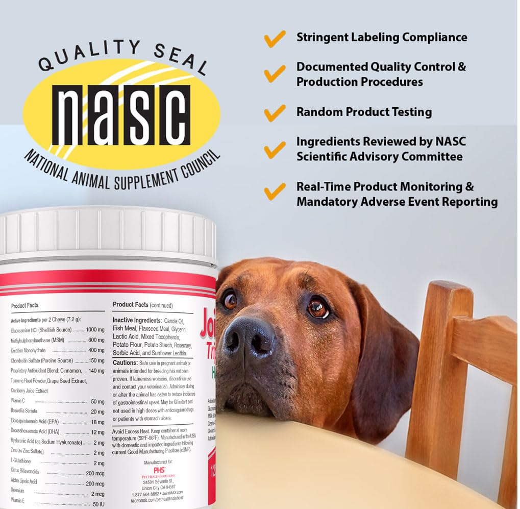 Joint MAX Triple Strength Hypo-Allergenic Soft Chews for Dogs - Hip and Joint Support Supplement with Glucosamine, Chondroitin, & MSM - Made in The USA - 120 Soft Chews - dailyvitalstore