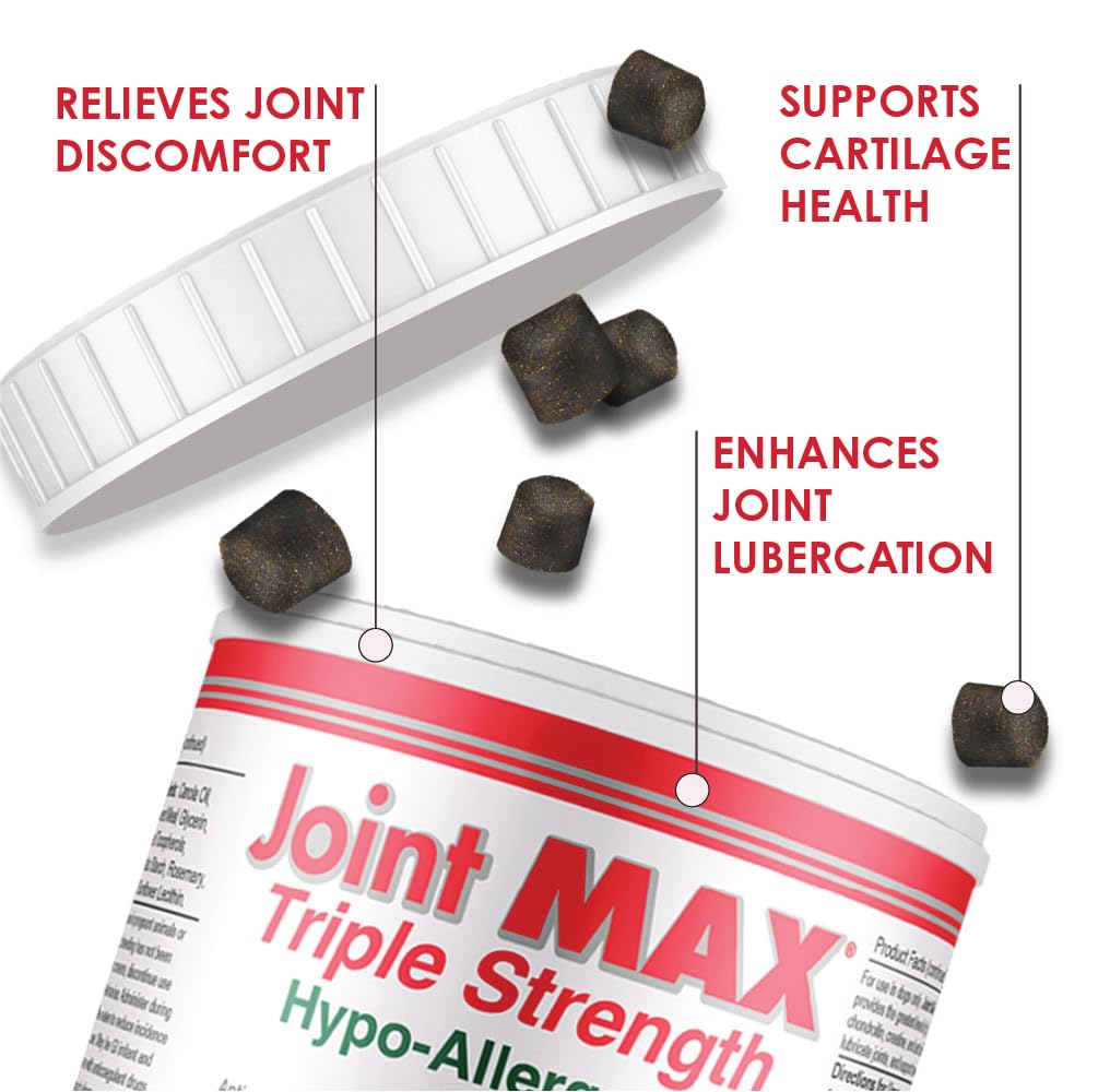 Joint MAX Triple Strength Hypo-Allergenic Soft Chews for Dogs - Hip and Joint Support Supplement with Glucosamine, Chondroitin, & MSM - Made in The USA - 120 Soft Chews - dailyvitalstore