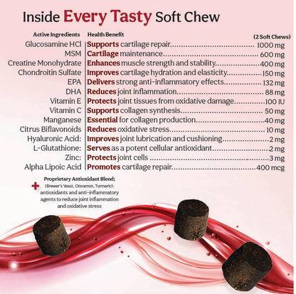 Joint Max TS Joint Supplement Vet Formulated Pain & Inflammation Relief Treats Hip Dysplasia & Arthritis, Glucosamine, Chondroitin, Turmeric, MSM, HA, Creatine, Omega 3 EPA + DHA.120 Soft Chews - dailyvitalstore