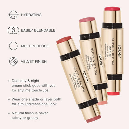 Jouer Blush & Bloom Cheek + Lip Duo - Hydrating Cream Blush Stick for Lip and Cheek Tint - Moisturizing Rose Hip and Squalane Oil Formula, Celebrate - dailyvitalstore