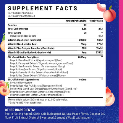 Jovariquethor Booty Gummies for Women - BBL Gummies with Multivitamins and Herbal Extracts - Peach Flavor - 60 Count - dailyvitalstore