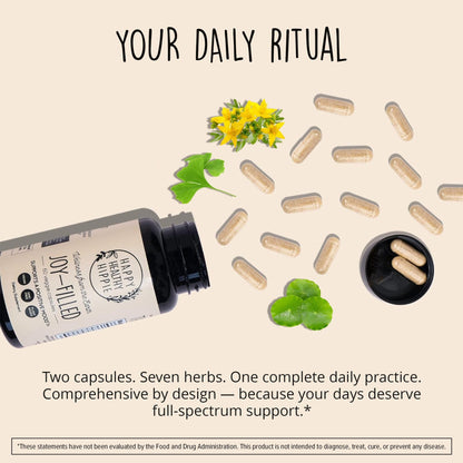 Joy-Filled Mood Support Supplement - 7 Herb Complex + St. Johns Wort | Stress Relief – Helps Calm The Mind & Body | 100% Plant-Based Happy Pills - dailyvitalstore