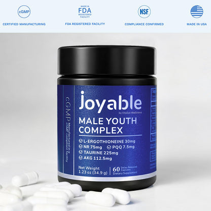 joyable by VitaSol Wellness - Male Youth Complex – Cellular Energy & Healthy Aging Support Supplement with NR, PQQ & Ergothioneine | 60 Capsules - dailyvitalstore