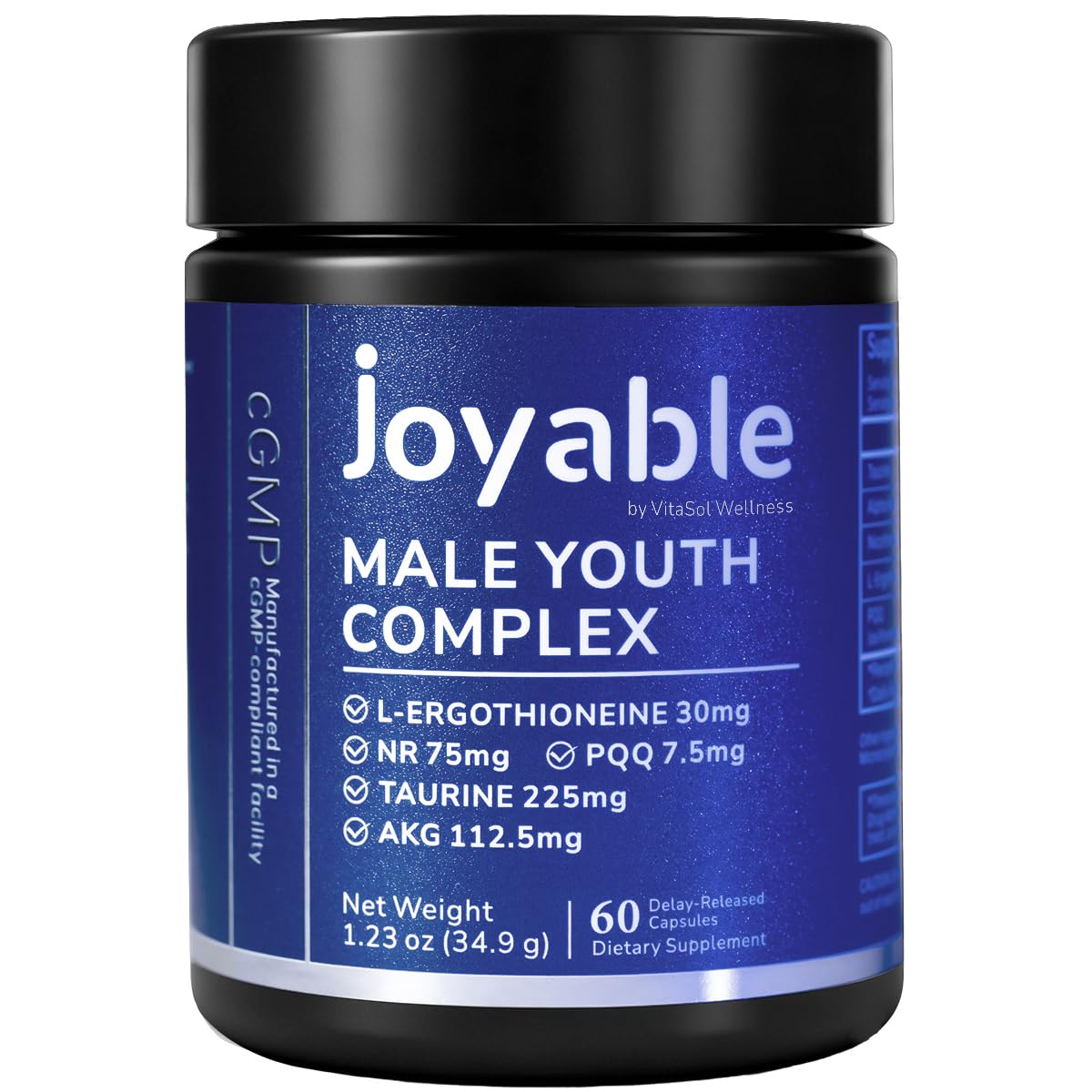 joyable by VitaSol Wellness - Male Youth Complex – Cellular Energy & Healthy Aging Support Supplement with NR, PQQ & Ergothioneine | 60 Capsules - dailyvitalstore