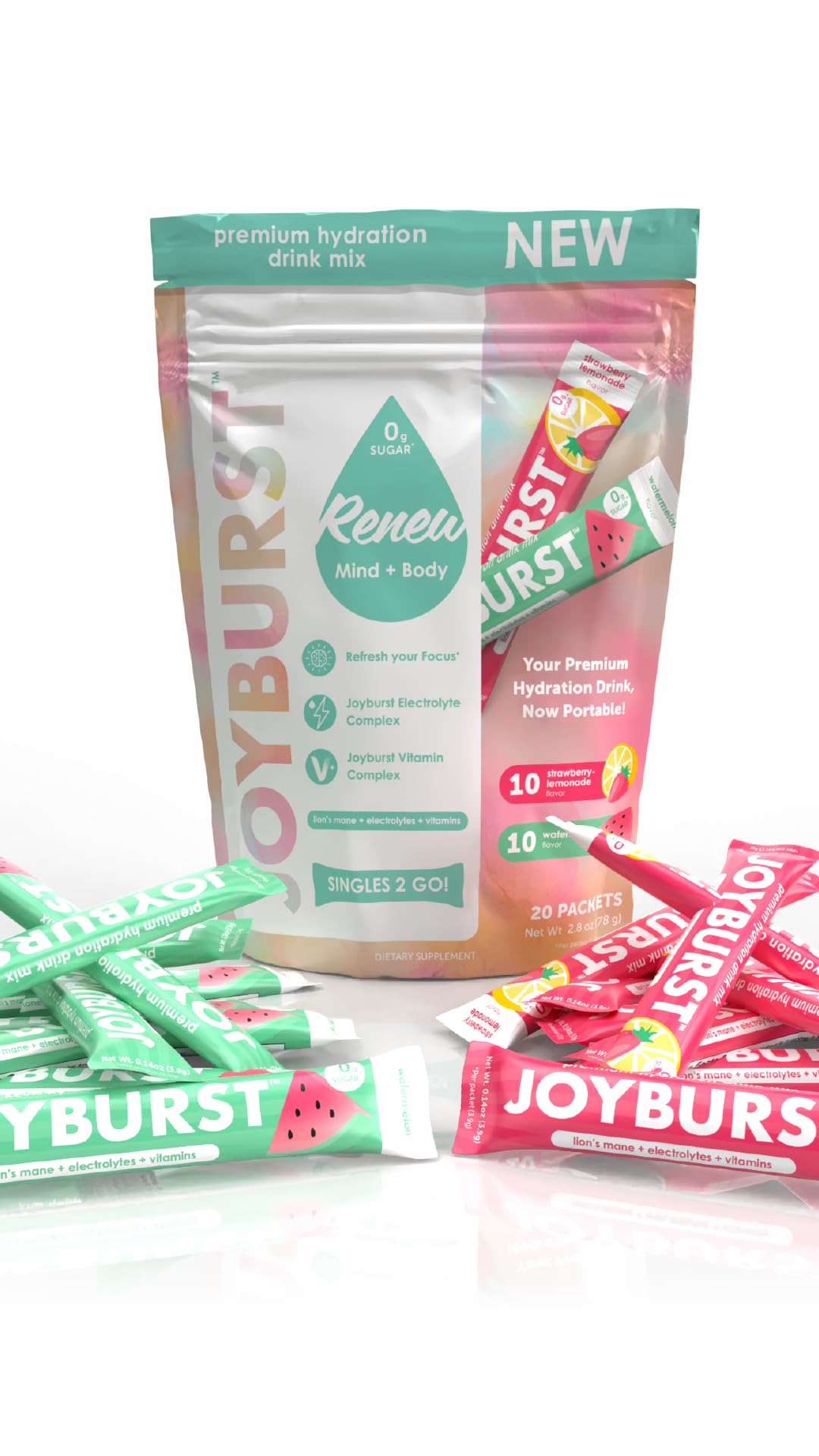 Joyburst Sugar Free Electrolytes Powder Packets, Instant Hydration Drink Mix Sticks, Variety Pack (10 Watermelon, 10 Strawberry Lemonade), Rehydrate On-The-Go - dailyvitalstore