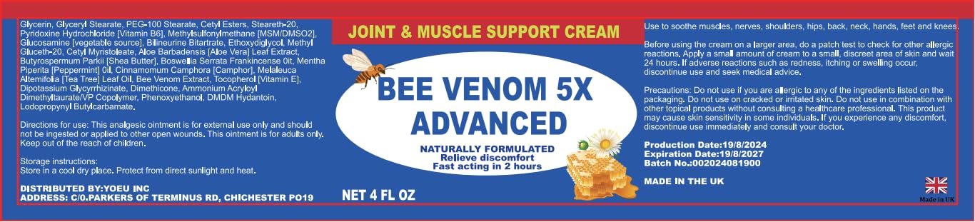 JOYFULART Zealand Bee Venom Serum Gel, Professional for Joint, Muscle, Bone Cream, 24h Fast Release, Soothing Powerful for Back, Neck, Hand, Foot, Knee, Muscle, Shoulder, Hip, Nerve - dailyvitalstore