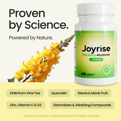 Joyrise® After Drinking Aid – Fast Acting Capsules with DHM – Alcohol Metabolism Support, Liver Health, Rapid Bioavailability & Body Replenishment – 45 Capsules (15 Servings) - dailyvitalstore