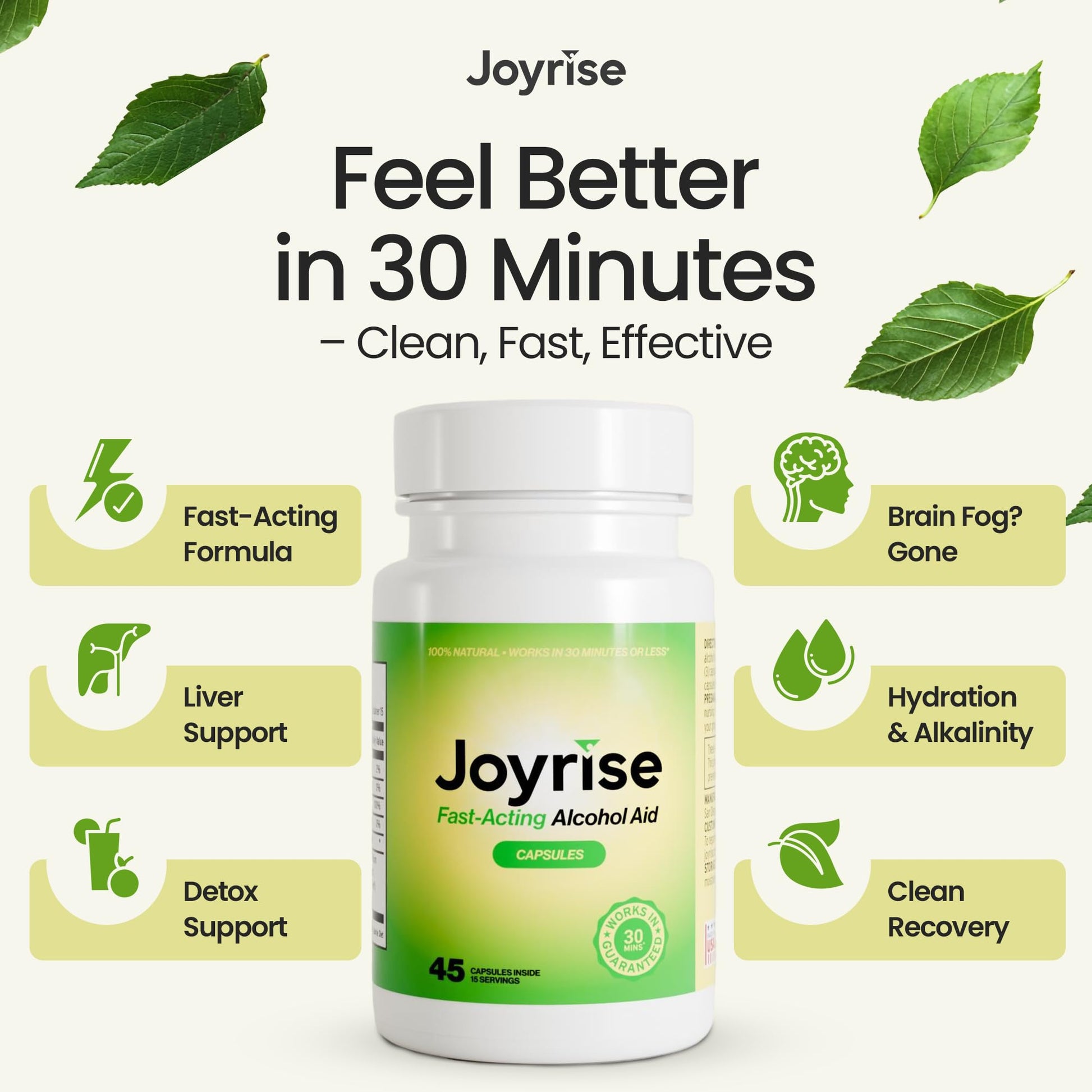Joyrise® After Drinking Aid – Fast Acting Capsules with DHM – Alcohol Metabolism Support, Liver Health, Rapid Bioavailability & Body Replenishment – 45 Capsules (15 Servings) - dailyvitalstore