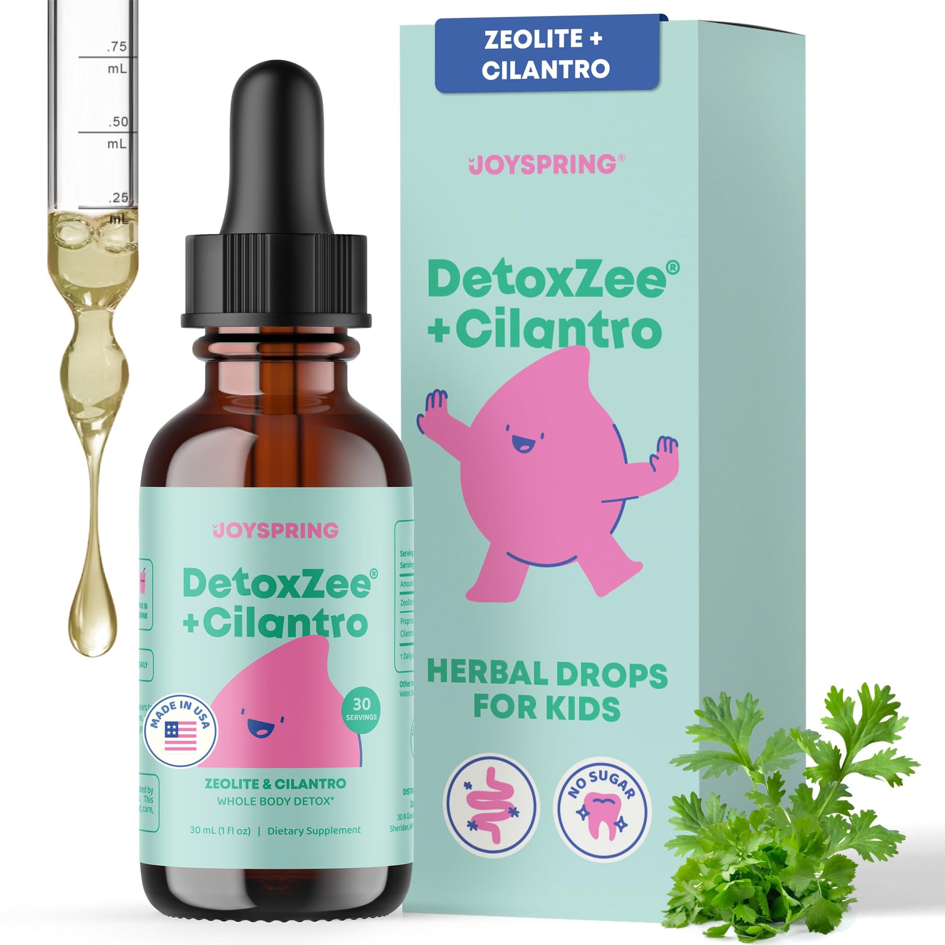 JoySpring DetoxZee Cilantro & Zeolite Drops for Kids | Liquid Zeolite Clinoptilolite with Cilantro Extract | Gentle Daily Wellness Support - dailyvitalstore
