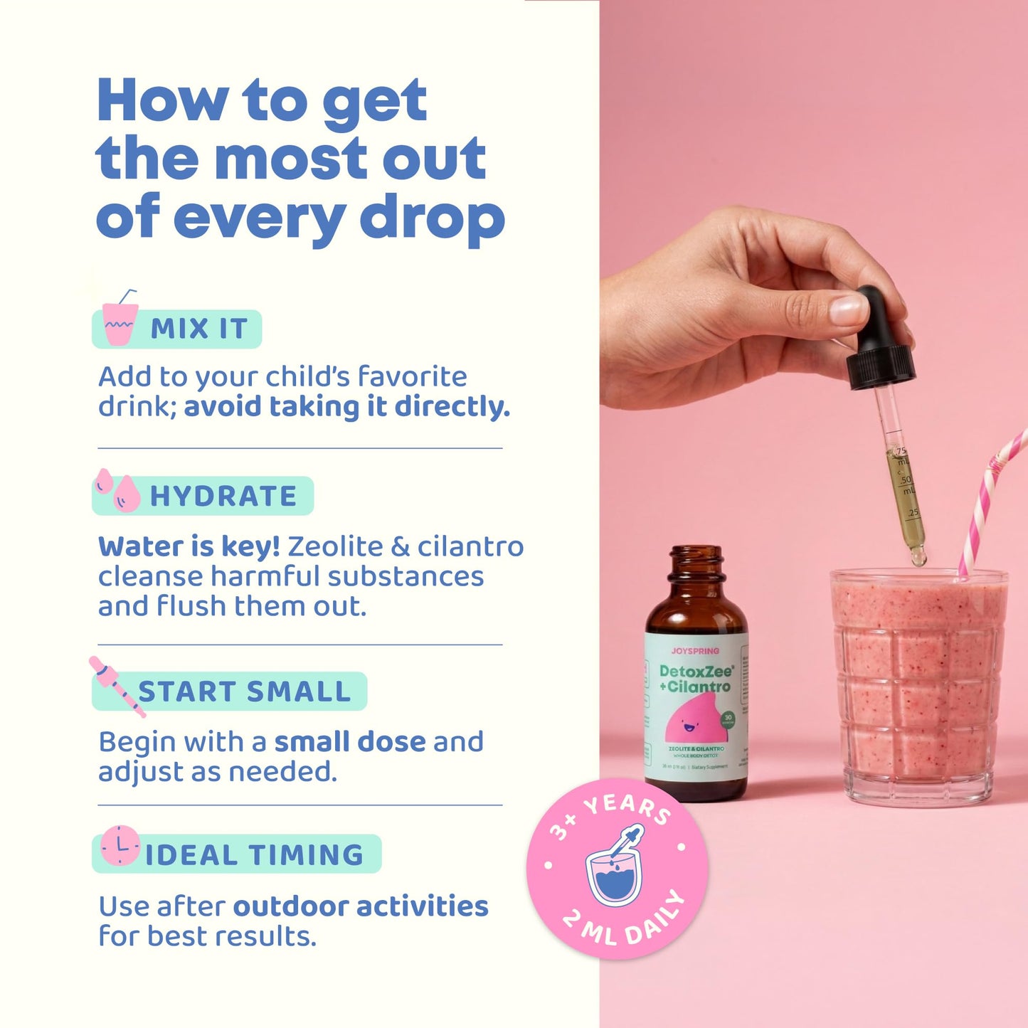 JoySpring DetoxZee Cilantro & Zeolite Drops for Kids | Liquid Zeolite Clinoptilolite with Cilantro Extract | Gentle Daily Wellness Support - dailyvitalstore