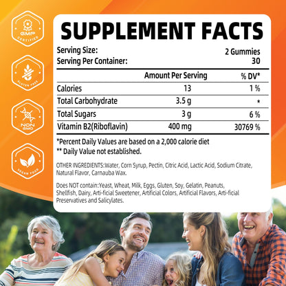 Joywiit Vitamin B2 Gummies | Riboflavin 400mg | B2 Vitamin 400mg Chewable for Adults and Kids, Migraine Relief & Energy and Nervous System Support - dailyvitalstore