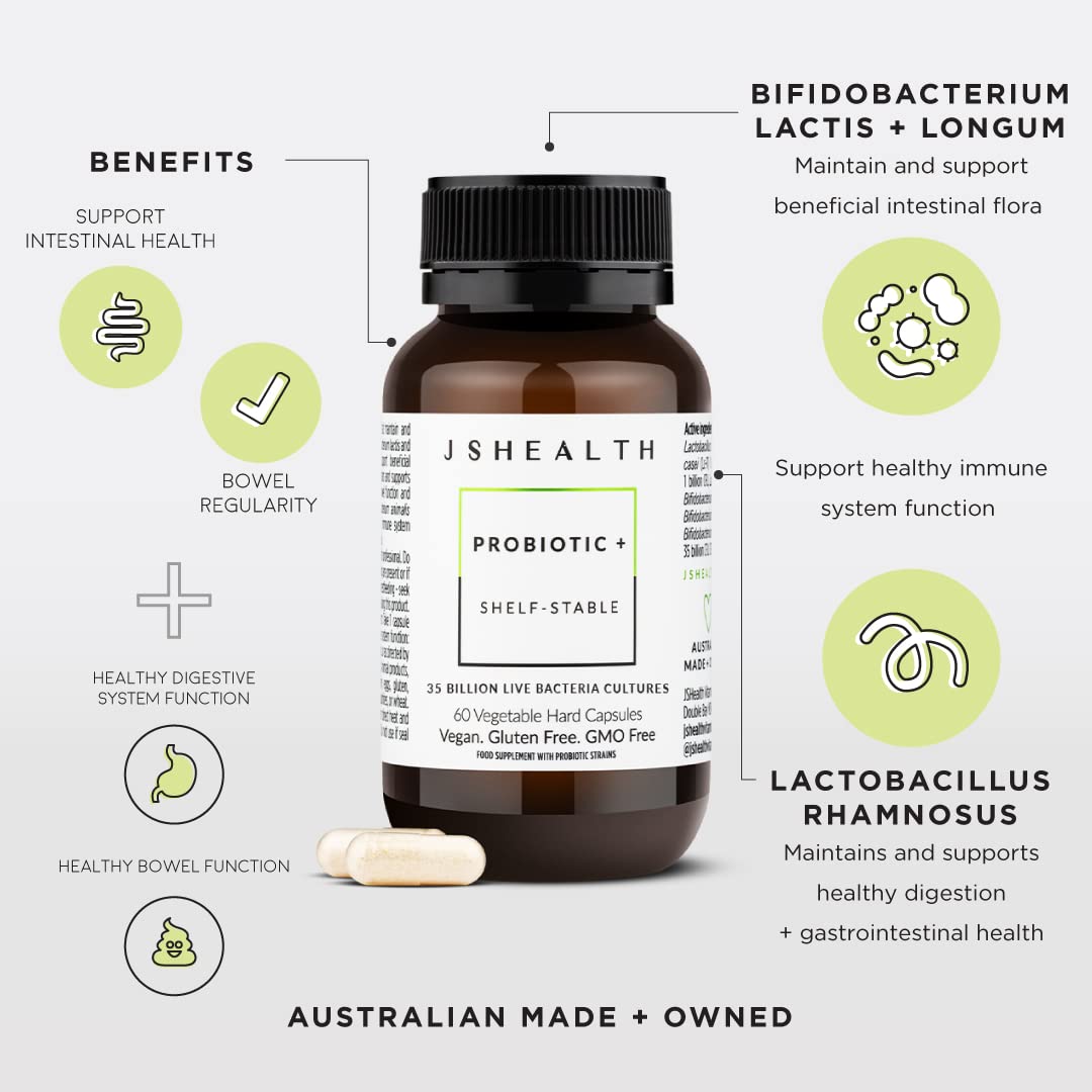 JSHealth Vitamins Gut Health and Immunity Formula | Probiotics for Women and Men | Shelf Stable Probiotic Supplement for Digestive Health and Immune Support (60) - dailyvitalstore
