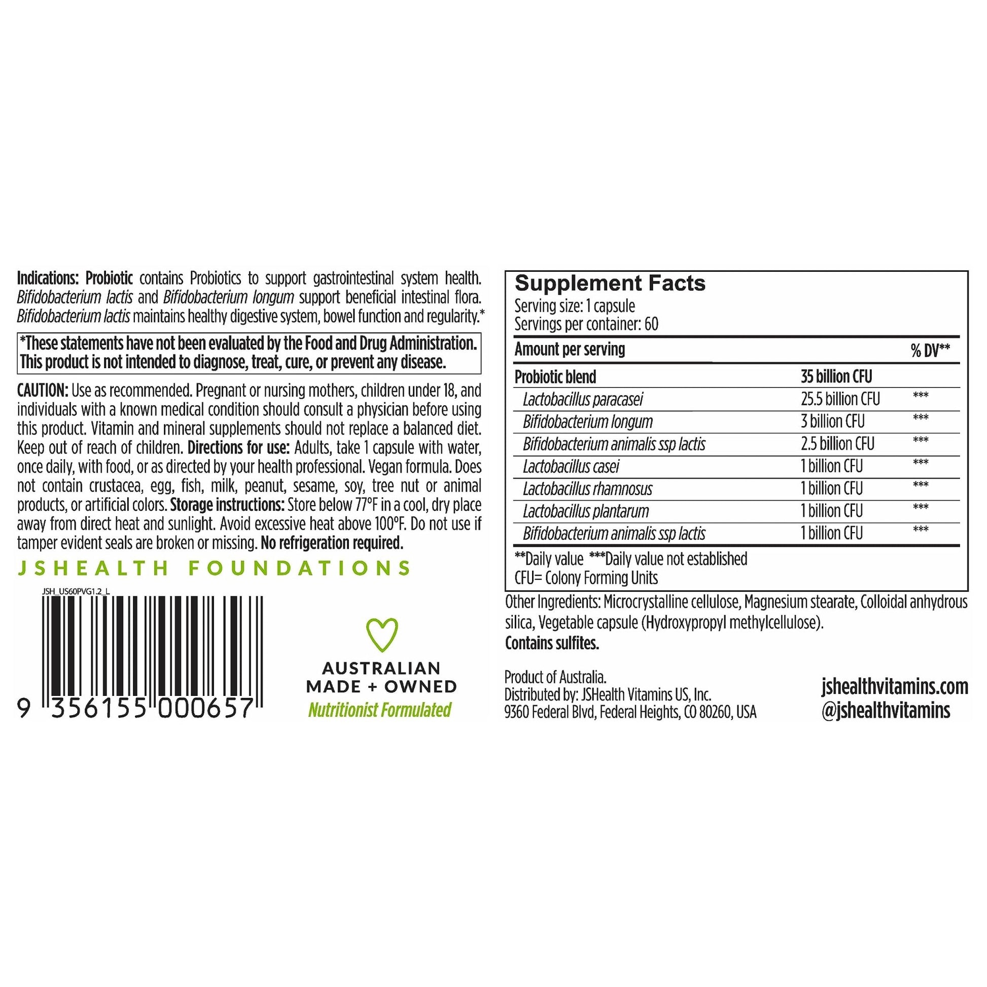 JSHealth Vitamins Gut Health and Immunity Formula | Probiotics for Women and Men | Shelf Stable Probiotic Supplement for Digestive Health and Immune Support (60) - dailyvitalstore